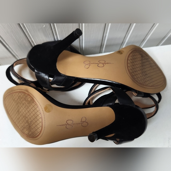 Sexy JESSICA SIMPSON Black Strappy Leather & Suede 4" Heel Sandals EUC - Picture 8 of 9